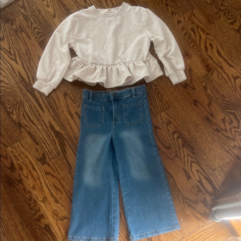 Jessica Simpson White Ruffle Top and Blue Jeans Set Girls | size 5